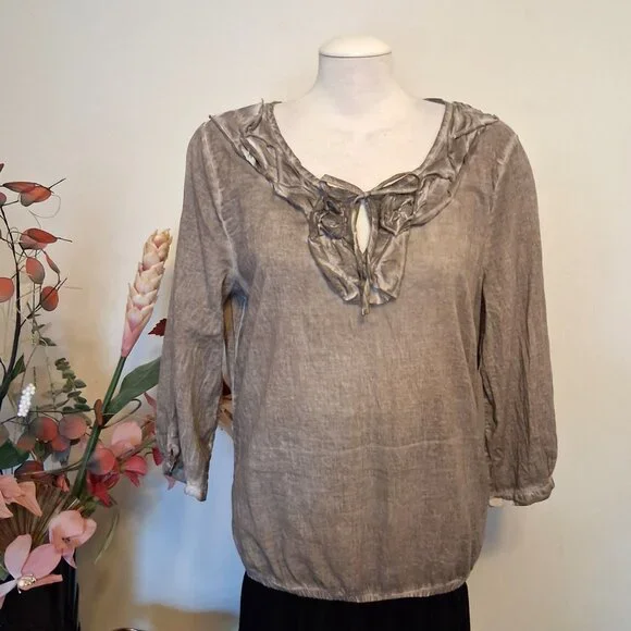 NWOT Monari Women’s Light Brown Ruffle Design Blouse Top ¾ Sleeve Summer Tops 10 - Picture 2 of 14